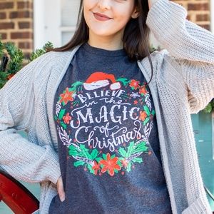 Believe Christmas Holiday Cute Festive Graphic Tee
